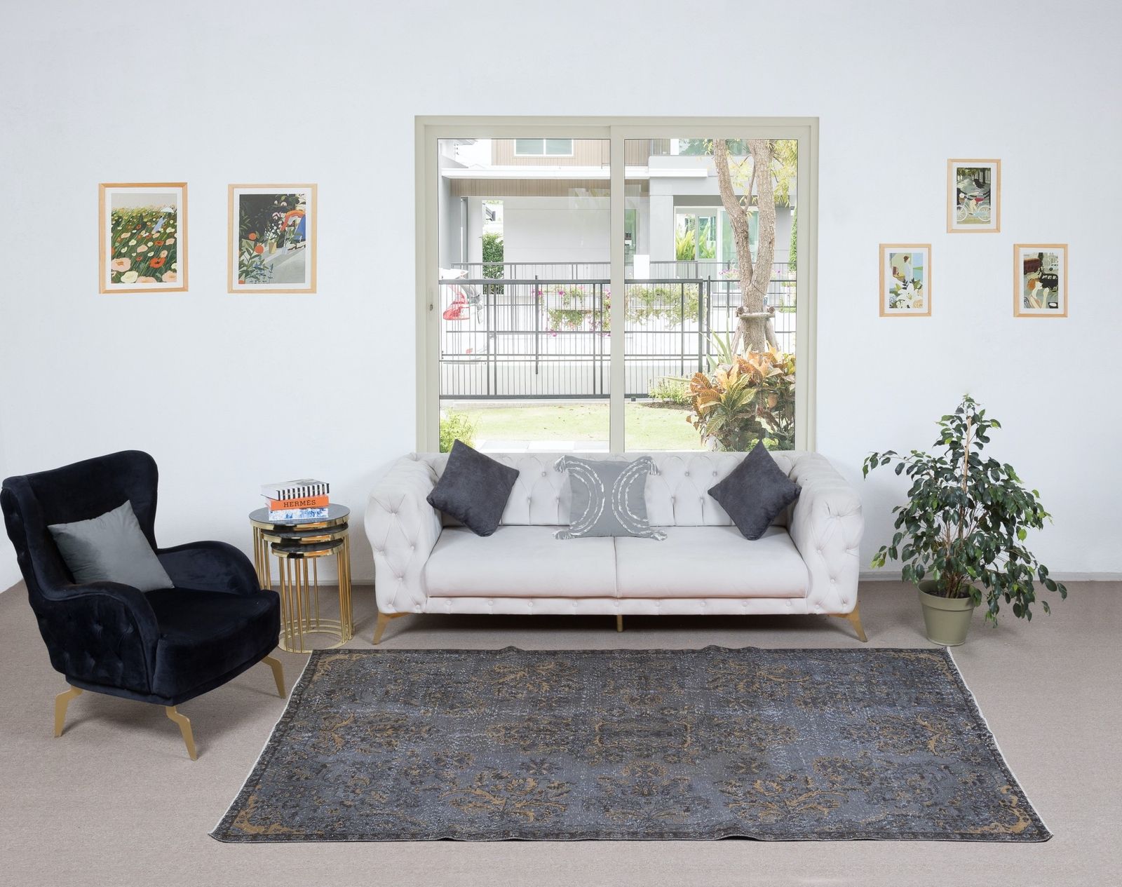 5.6x10 Ft Handmade Room Size Rug, Upcycled Turkish Carpet In Gray & Beige photo furniture