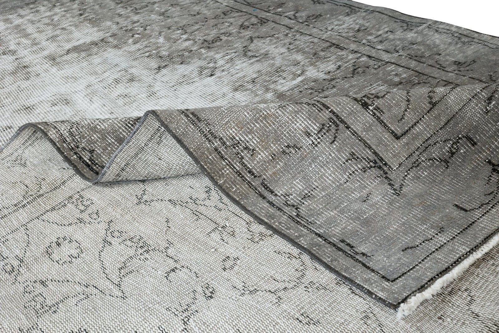 5.3x8.9 Ft Distressed 1950s Handmade Anatolian Area Rug Over Dyed In Gray Color photo for sale