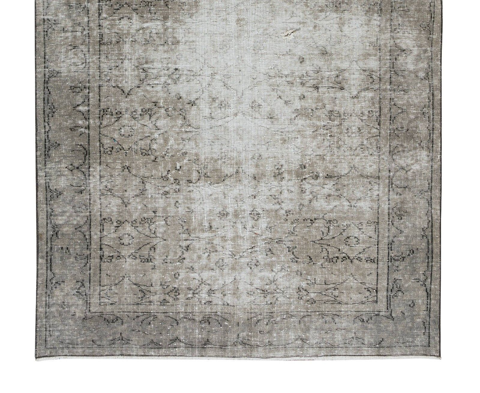 5.3x8.9 Ft Distressed 1950s Handmade Anatolian Area Rug Over Dyed In Gray Color photo 396.0