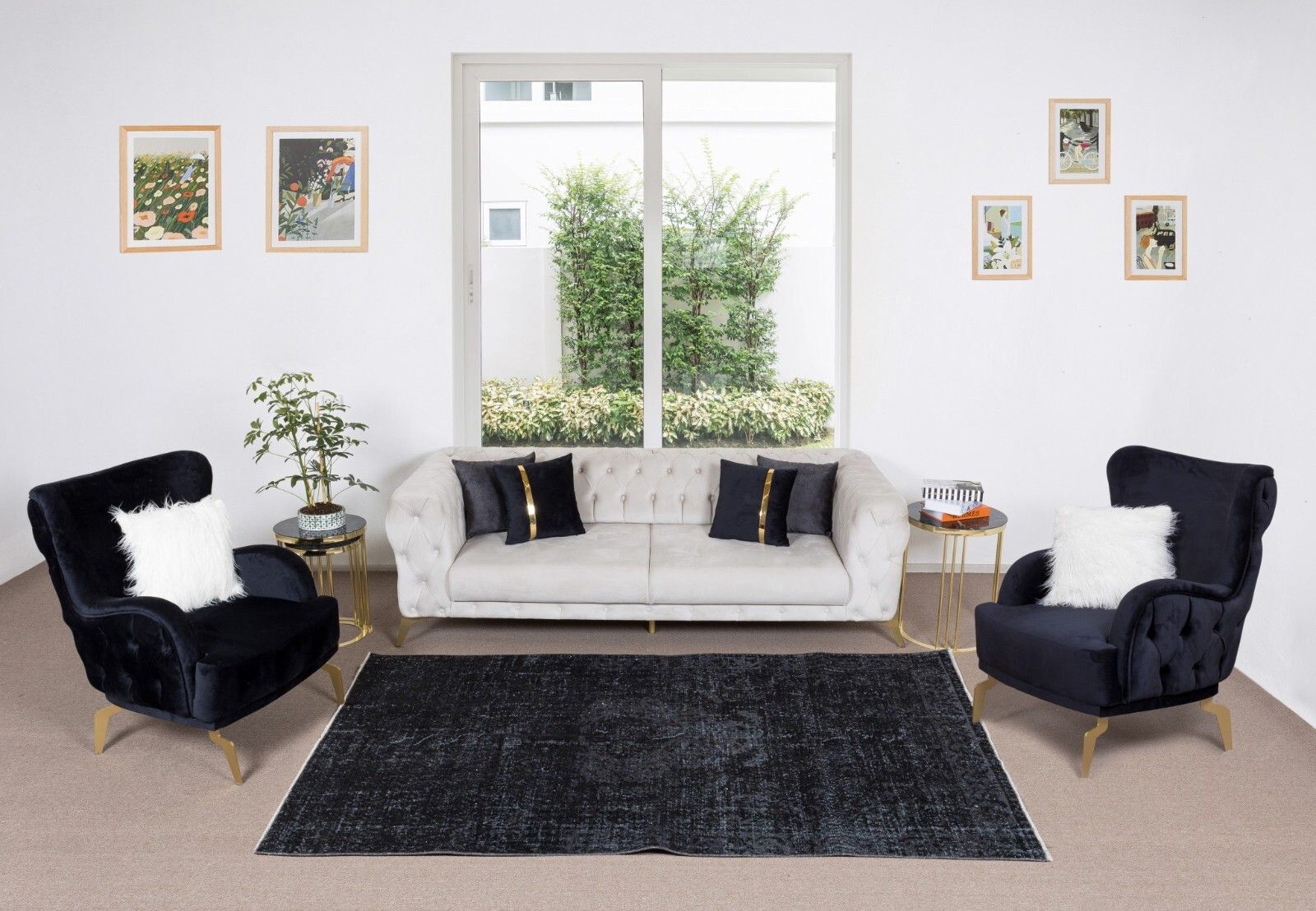5.4x8.3 Ft Turkish Wool Area Rug Over Dyed In Black, Hand Knotted Vintage Carpet photo furniture