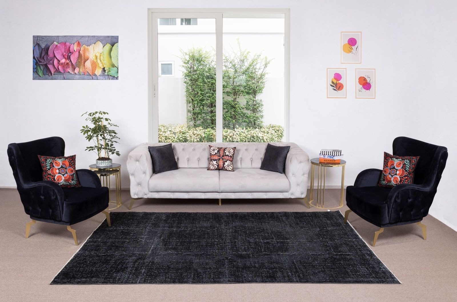 6.4x9.6 Ft Handmade Vintage Turkish Area Rug Re Dyed In Black 4 Modern Interiors photo furniture