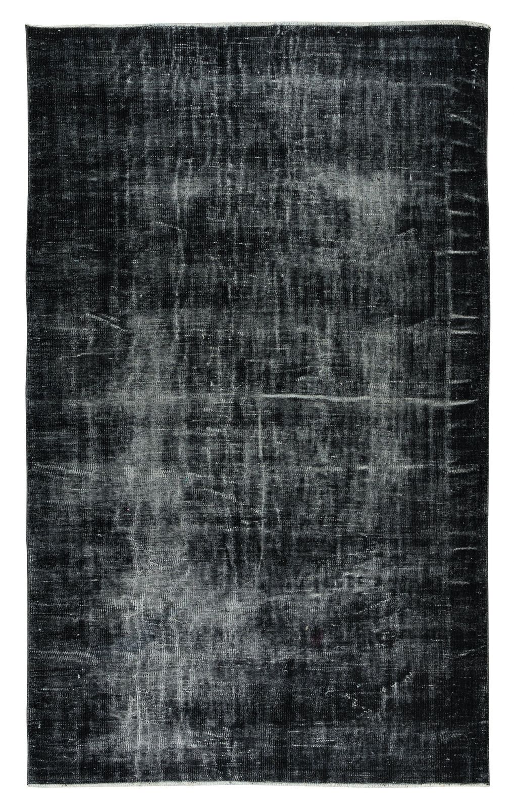 5.7x9.2 Ft Distressed Vintage Handmade Turkish Area Rug Over Dyed In Black