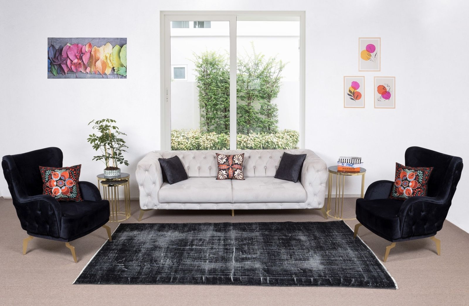 5.7x9.2 Ft Distressed Vintage Handmade Turkish Area Rug Over Dyed In Black photo furniture