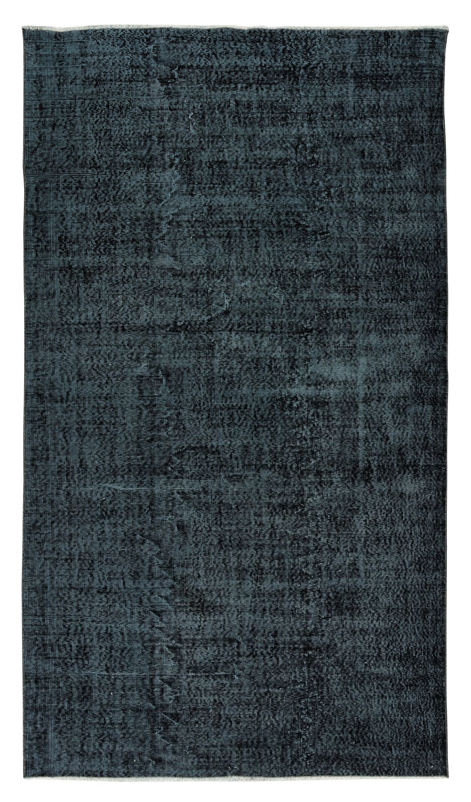 5.4x9.4 Ft Turkish Wool Rug Over Dyed In Solid Black, Handknotted Vintage Carpet