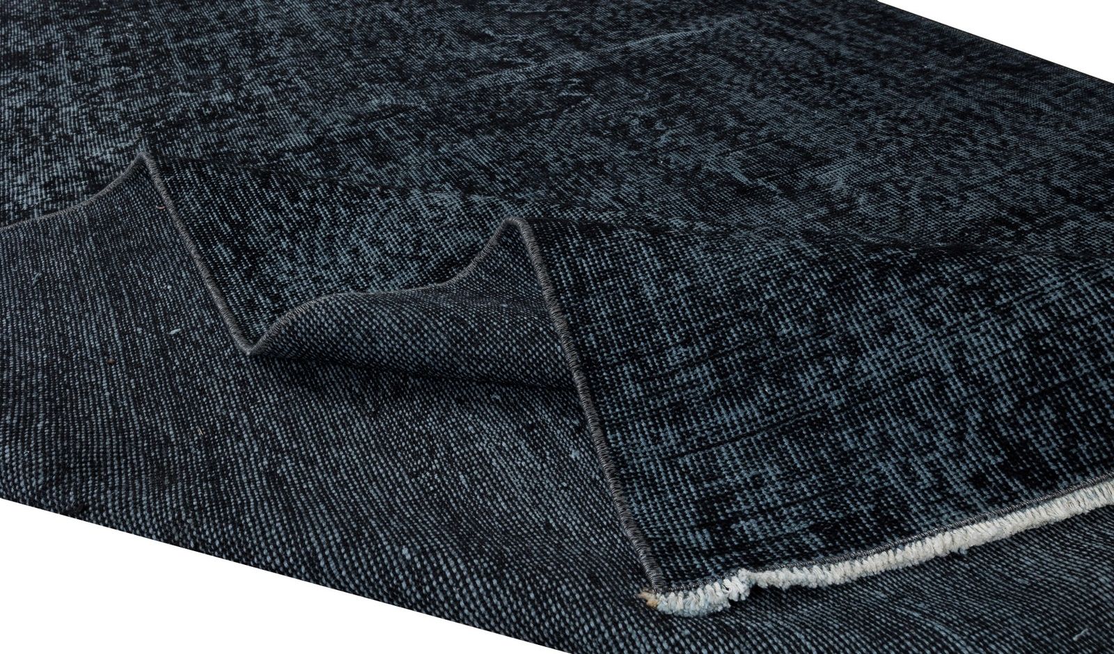 5.4x9.4 Ft Turkish Wool Rug Over Dyed In Solid Black, Handknotted Vintage Carpet photo for sale