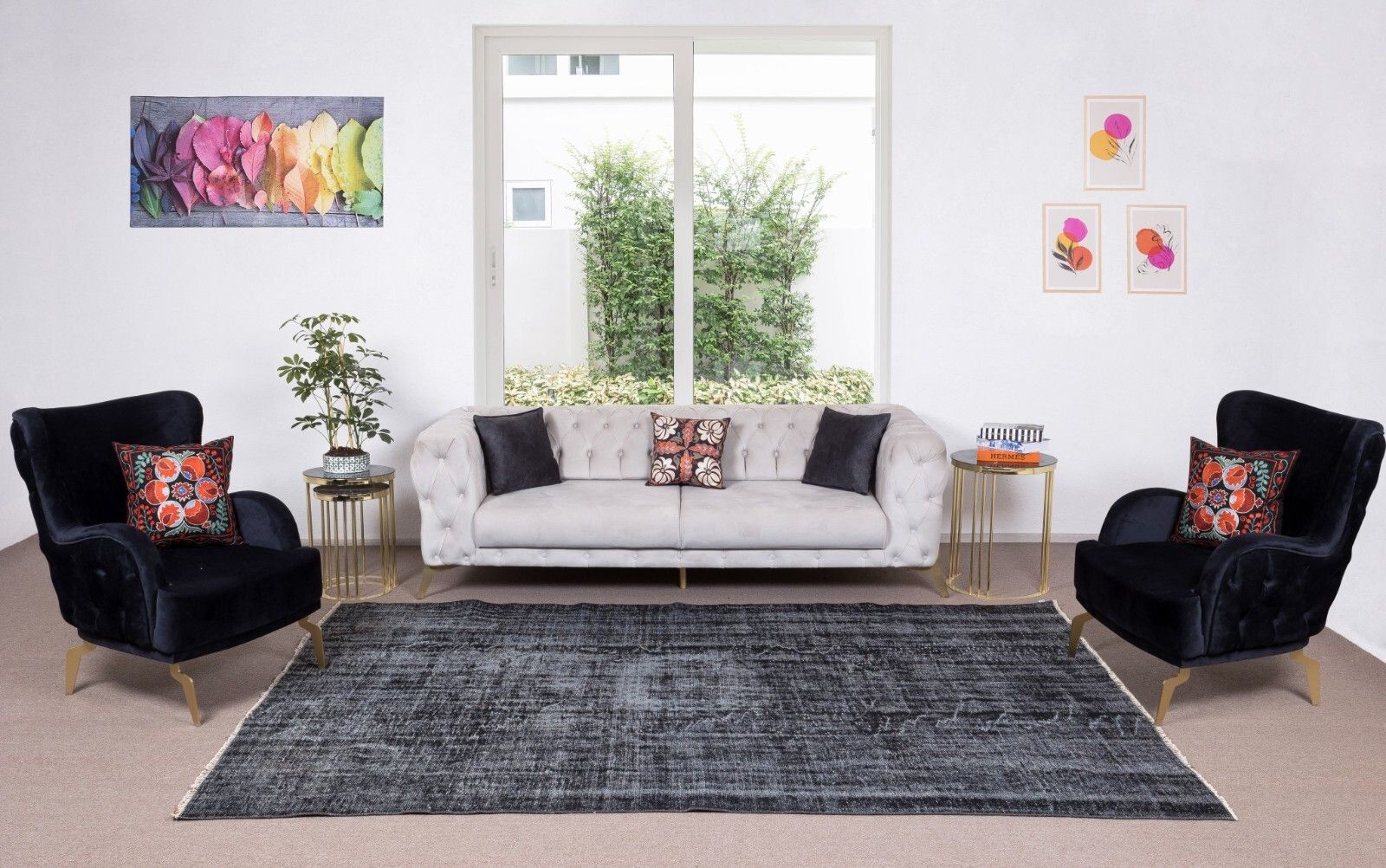 6.8x10 Ft Hand Knotted Vintage Turkish Rug Over Dyed In Black For Modern Homes photo furniture