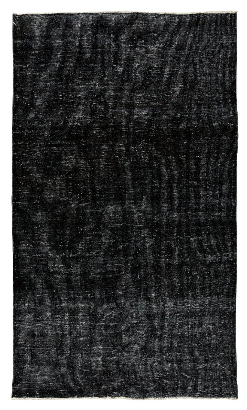 5.5x9.2 Ft Authentic Vintage Area Rug Overdyed In Black, Handknotted In Turkey