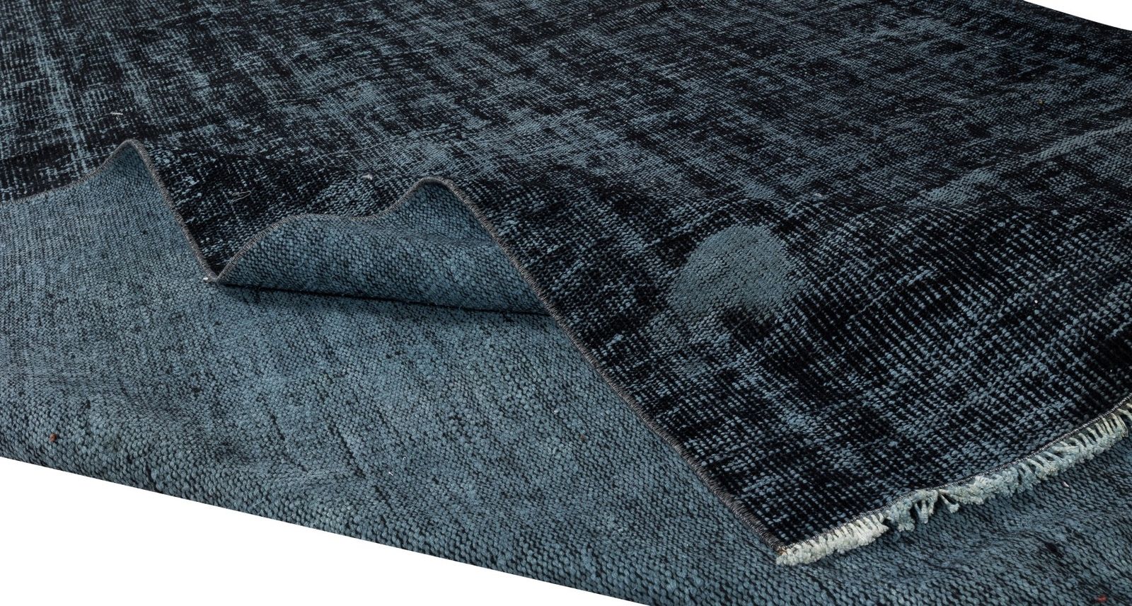 6.9x10 Ft Vintage Handmade Turkish Rug Over Dyed In Black For Modern Interiors photo for sale