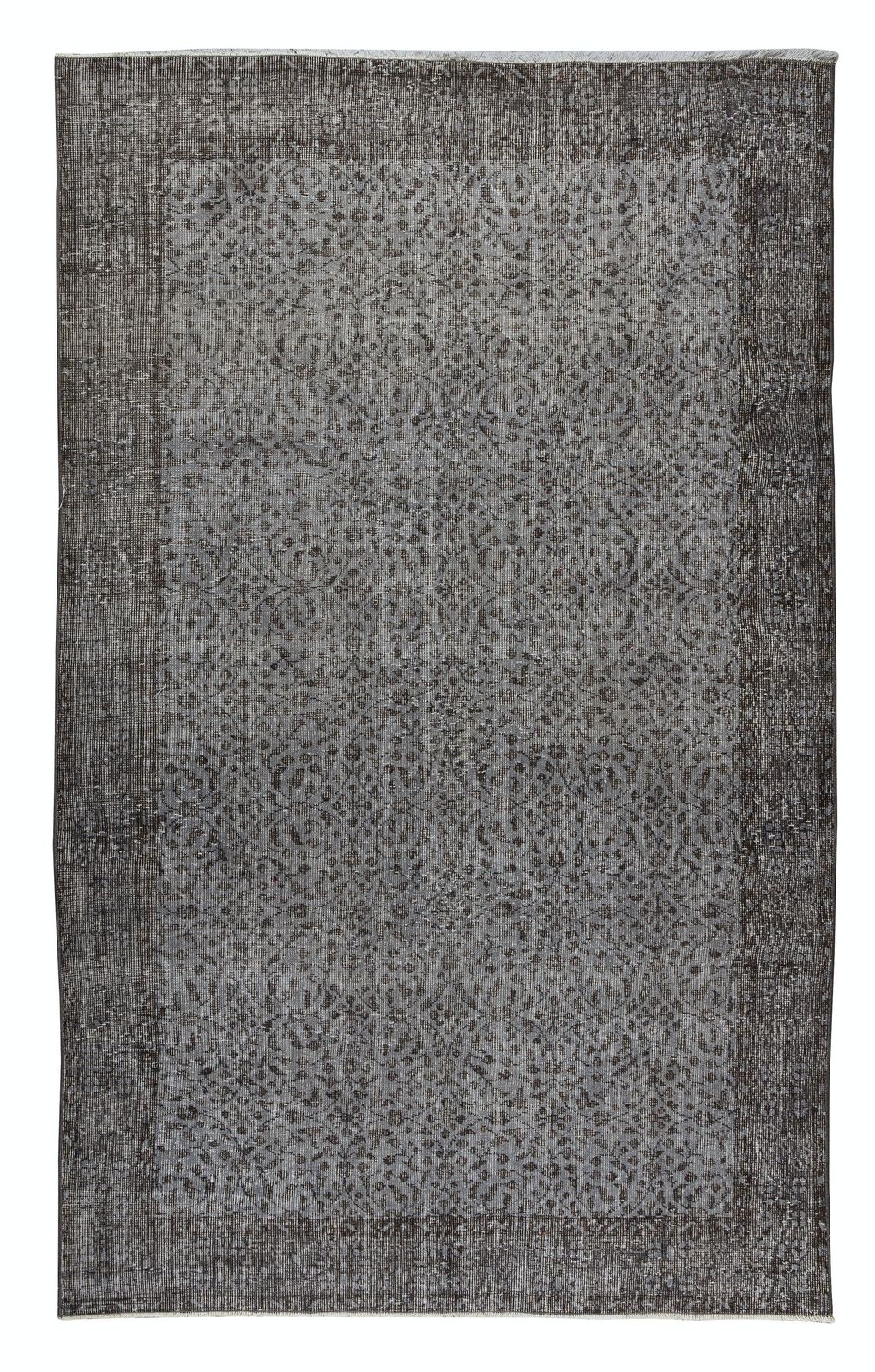 5.6x8.9 Ft Contemporary Turkish Rug Re Dyed In Gray, Vintage Turkish Wool Carpet