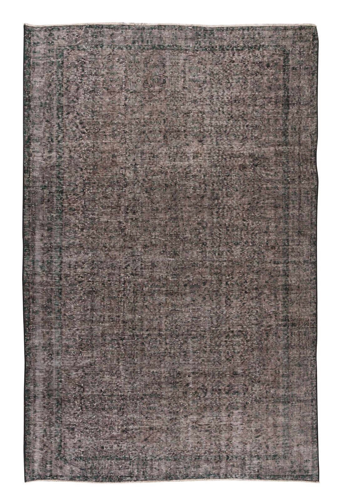 6x8.9 Ft Vintage Rug Over Dyed In Gray For Modern Interiors, Handmade In Turkey