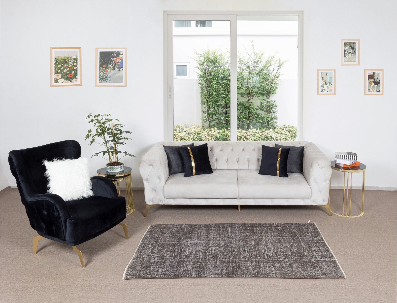 3.7x6.5 Ft Mid Century Handmade Turkish Rug Over Dyed In Gray 4 Modern Interiors photo furniture