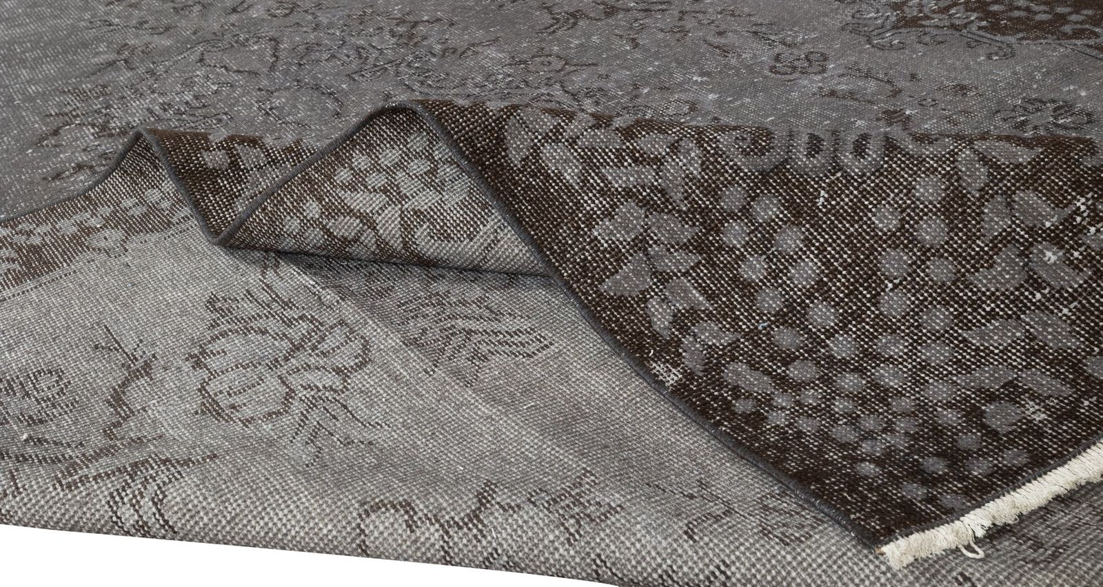 5.6x9.8 Ft Handmade Vintage Turkish Rug Over Dyed In Gray For Modern Interiors photo for sale