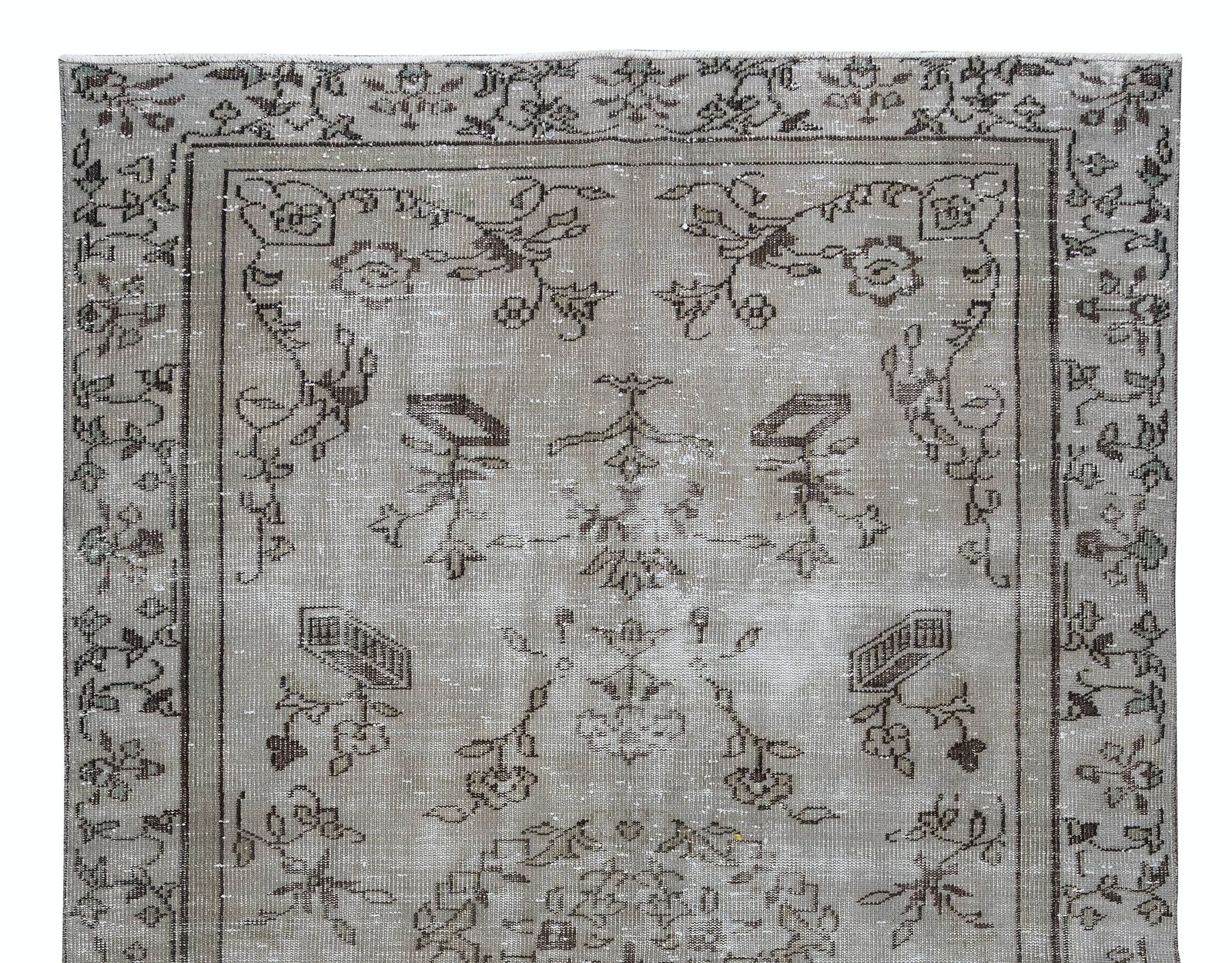 5.5x8.7 Ft Vintage Floral Rug Overdyed In Gray, Handknotted In Turkey photo Textiles