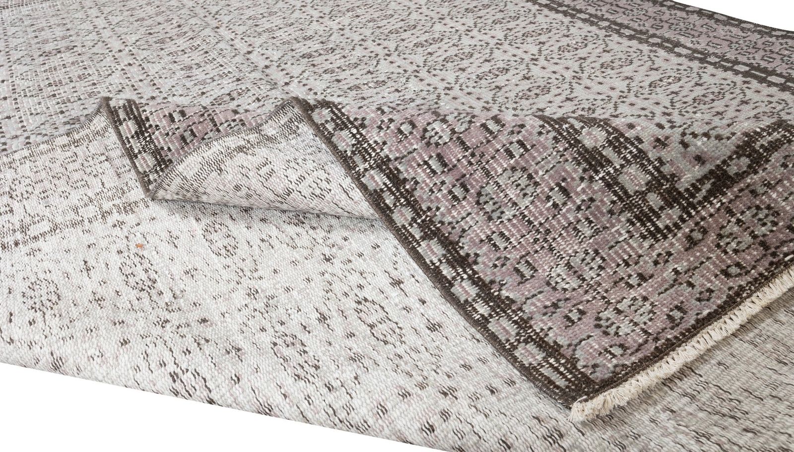 6.2x9 Ft Handmade Vintage Turkish Area Rug Over Dyed In Gray 4 Modern Interiors photo for sale