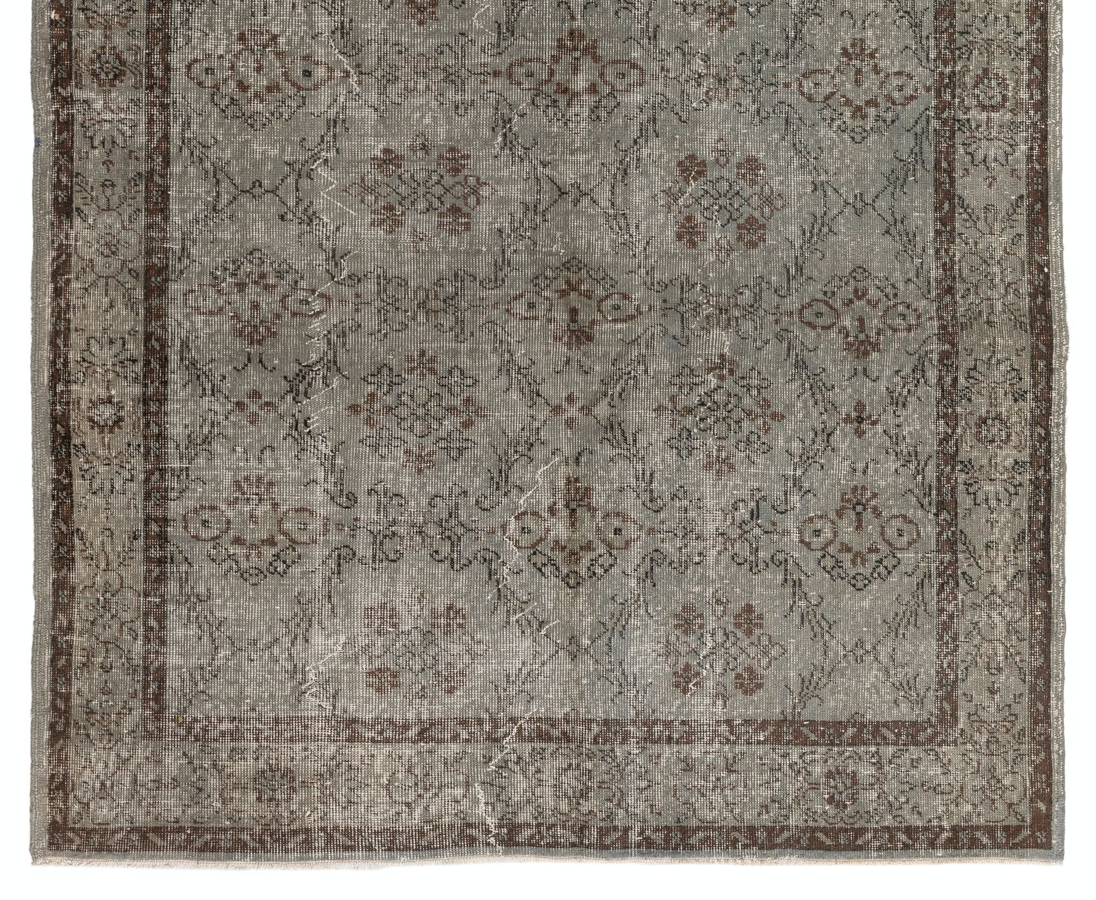 5.7x9.4 Ft Mid Century Area Rug Overdyed In Gray, Handknotted In Turkey photo for sale