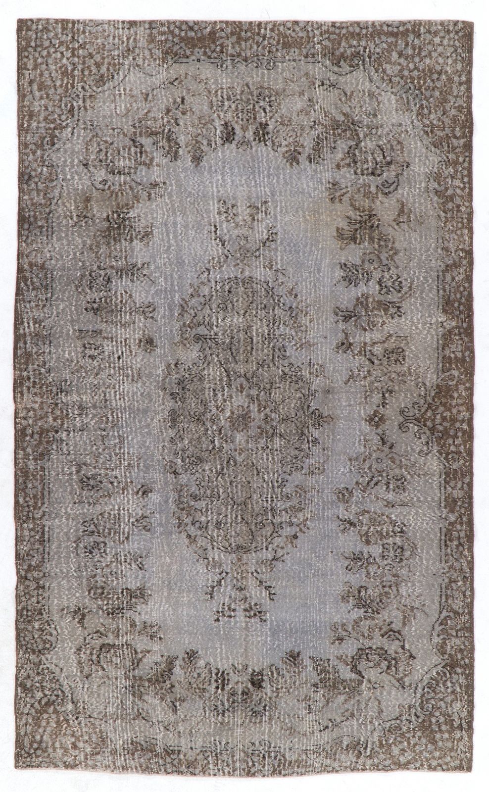 6x10 Ft Hand Knotted Vintage Anatolian Rug Overdyed In Gray For Living Room
