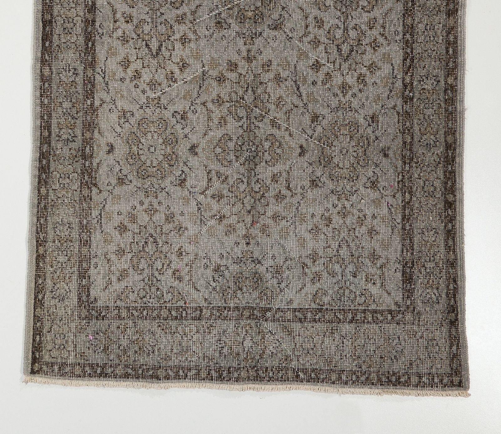 4x7 Ft Mid Century Floral Design Rug Over Dyed In Gray, Hand Knotted In Turkey photo for sale