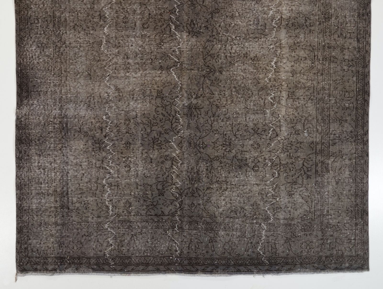 6.5x9.7 Ft Mid Century Area Rug Overdyed In Gray, Handknotted In Turkey photo for sale