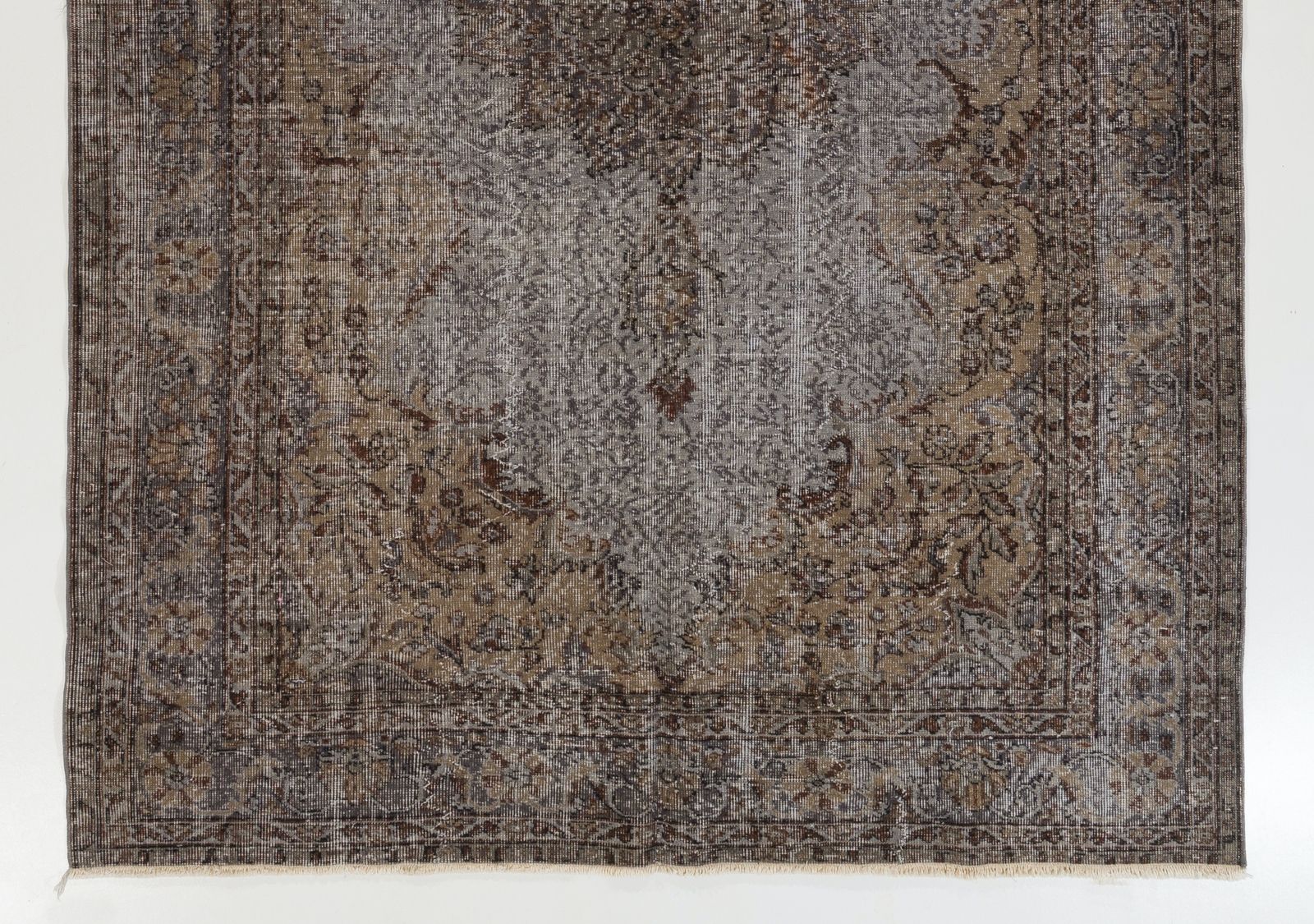 6.7x9.8 Ft Vintage Wool Area Rug Overdyed In Gray, Handknotted In Turkey photo for sale