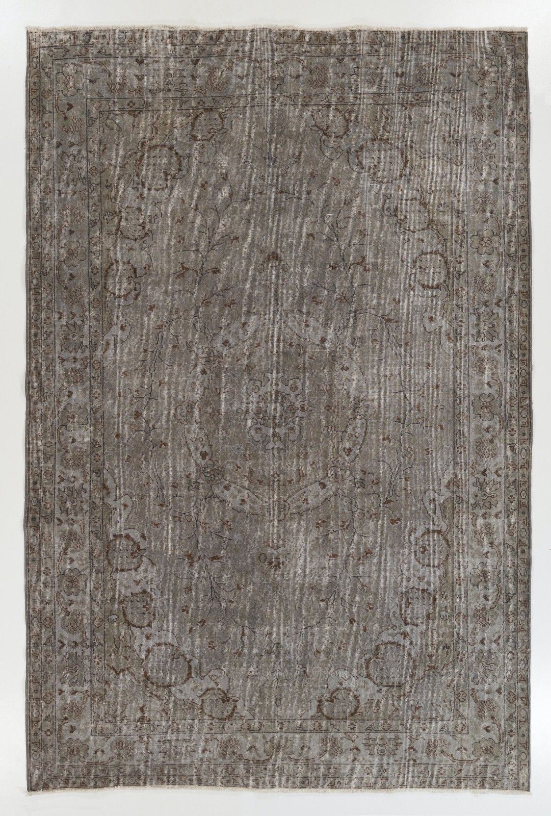 6.5x9.8 Ft Mid Century Area Rug Overdyed In Gray, Hand Knotted In Turkey