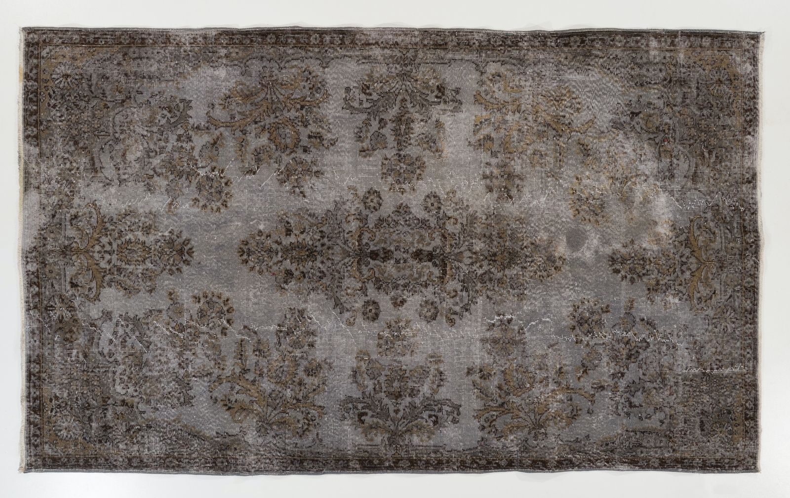 5.6x9.2 Ft Vintage Area Rug Overdyed In Gray, Handknotted In Turkey photo furniture