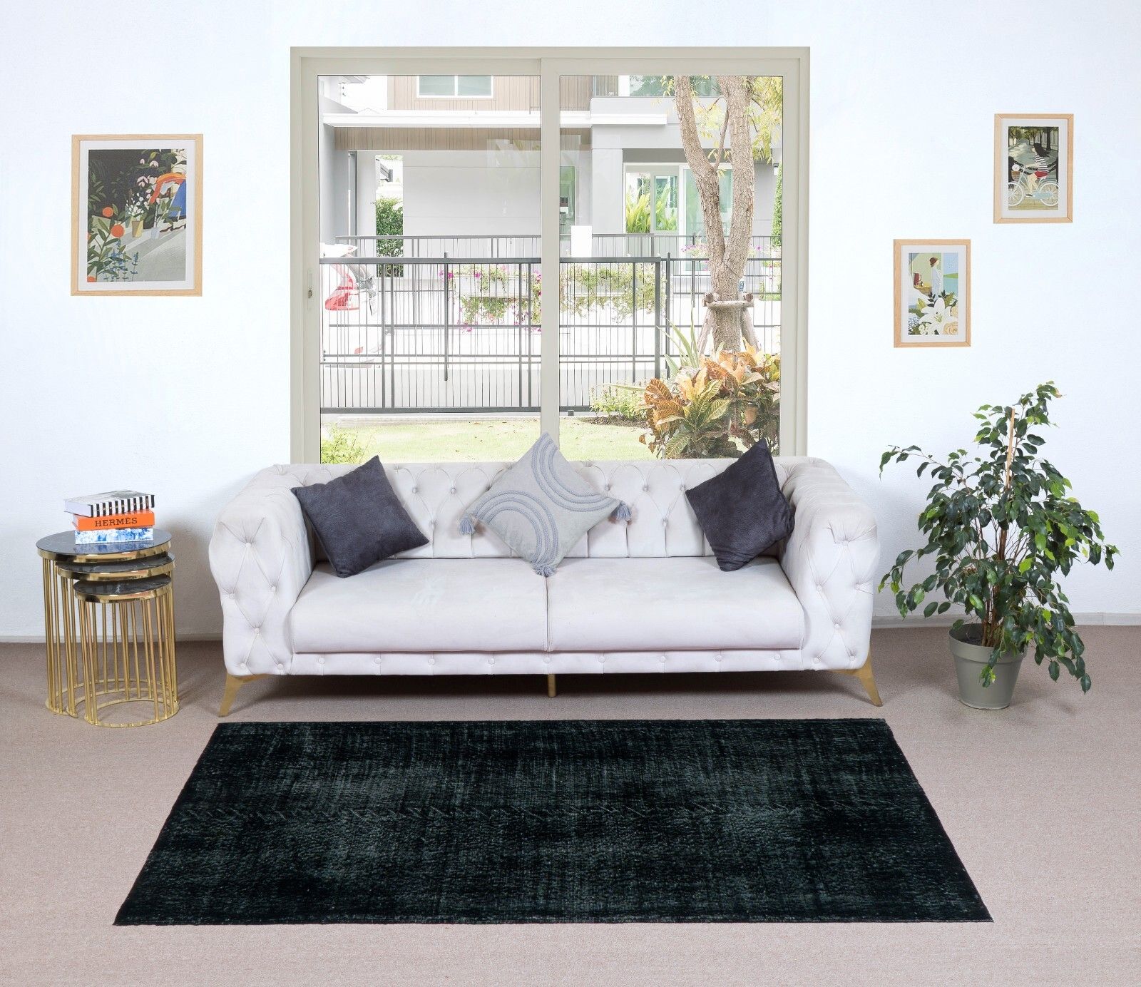 4x6.7 Ft Contemporary Black Accent Rug, Upcycled Woolen Handmade Turkish Carpet photo furniture
