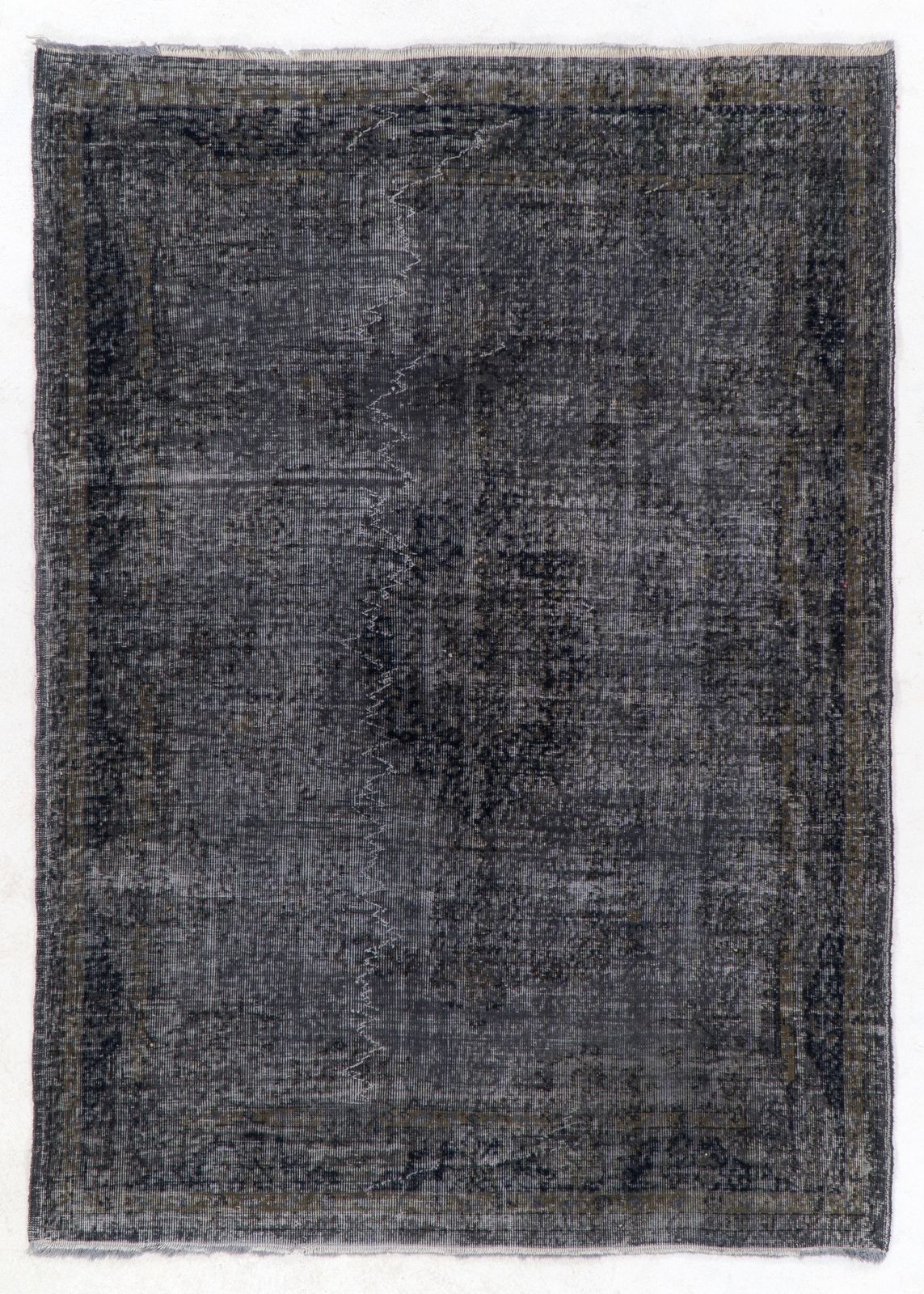 5.8x8.2 Ft Vintage Area Rug Overdyed In Gray, Handmade In Turkey