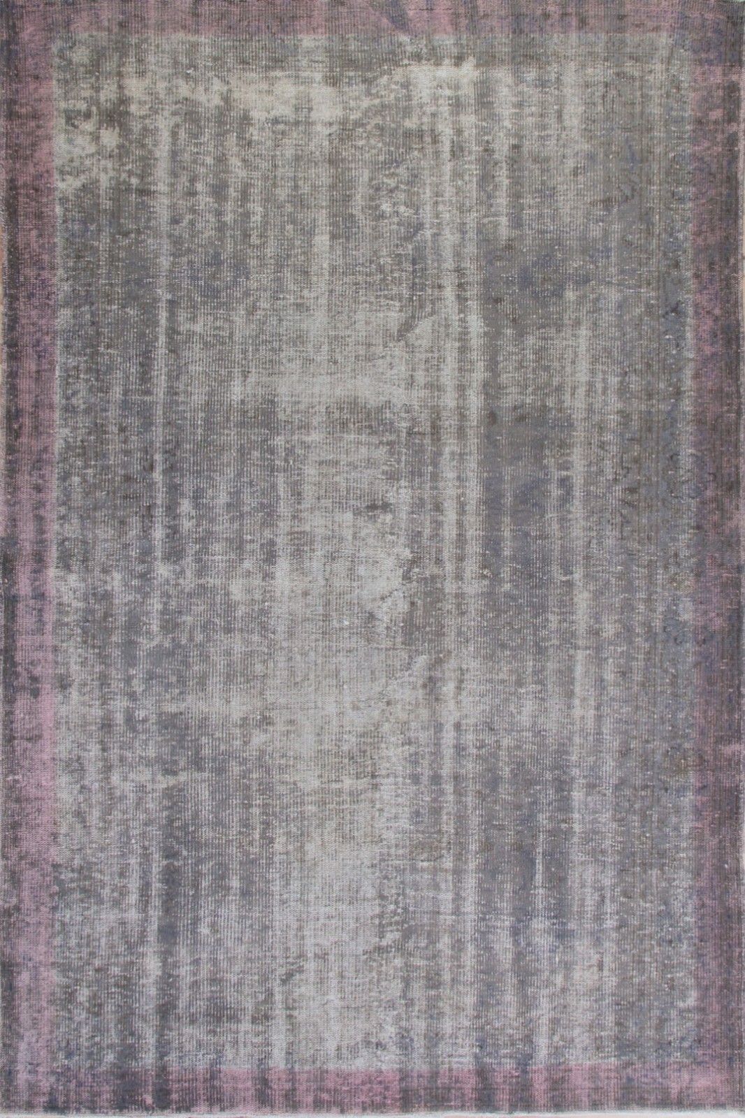 6x8.9 Ft Distressed Vintage Area Rug Overdyed In Gray, Handknotted In Turkey