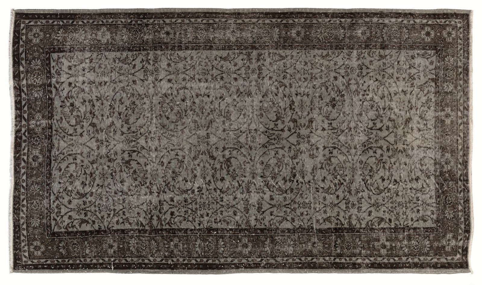 5.9x9.5 Ft Mid Century Handmade Floral Turkish Rug Overdyed In Bluish Gray photo furniture