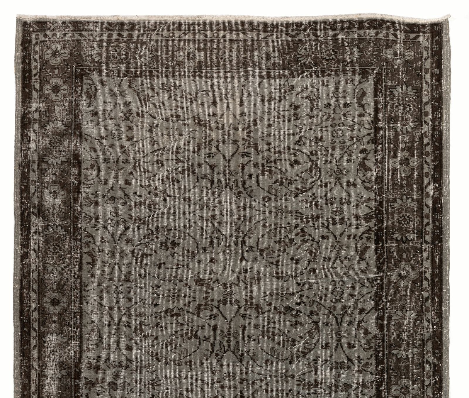 5.9x9.5 Ft Mid Century Handmade Floral Turkish Rug Overdyed In Bluish Gray photo Textiles