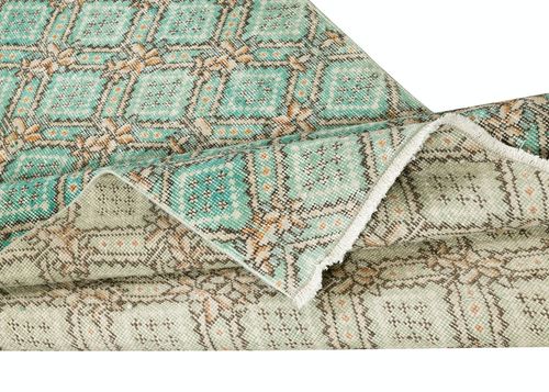 3.8x6.6 Ft Green Accent Rug For Contemporary Interiors, Hand Knotted In Turkey photo for sale