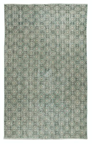 4.8x7.8 Ft Green Color Handmade Turkish Area Rug For Contemporary Interiors