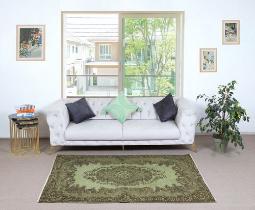3.8x7 Ft Hand Made Green Color Medallion Design Accent Rug From Turkey photo furniture