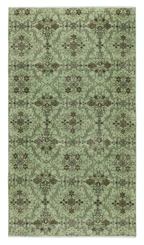 4x6.8 Ft Modern Floral Patterned Area Rug In Green. Hand Knotted In Turkey