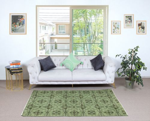 4x6.8 Ft Modern Floral Patterned Area Rug In Green. Hand Knotted In Turkey photo furniture