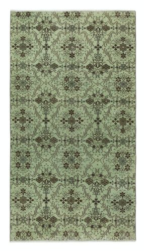 3.8x7 Ft Handmade Turkish Accent Rug With Floral Design And Green Background