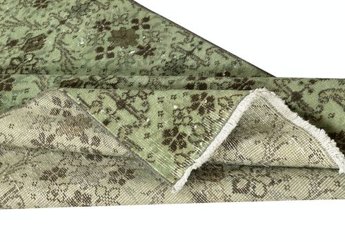 3.8x7 Ft Handmade Turkish Accent Rug With Floral Design And Green Background photo for sale