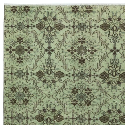 3.8x7 Ft Handmade Turkish Accent Rug With Floral Design And Green Background photo Textiles