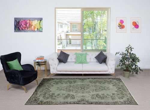 5.4x8.7 Ft Contemporary Handmade Turkish Wool Area Rug In Green Color photo furniture