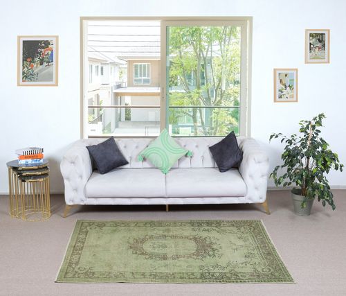3.7x7 Ft Modern Handmade Baroque Design Turkish Accent Rug In Light Green Color photo furniture