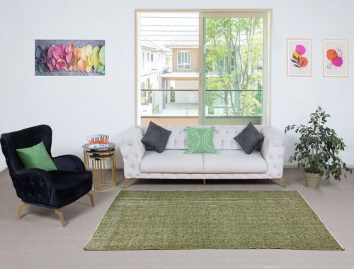 4.6x8.2 Ft Hand Made Floral Patterned Rug From Turkey. Green Color Area Rug photo furniture