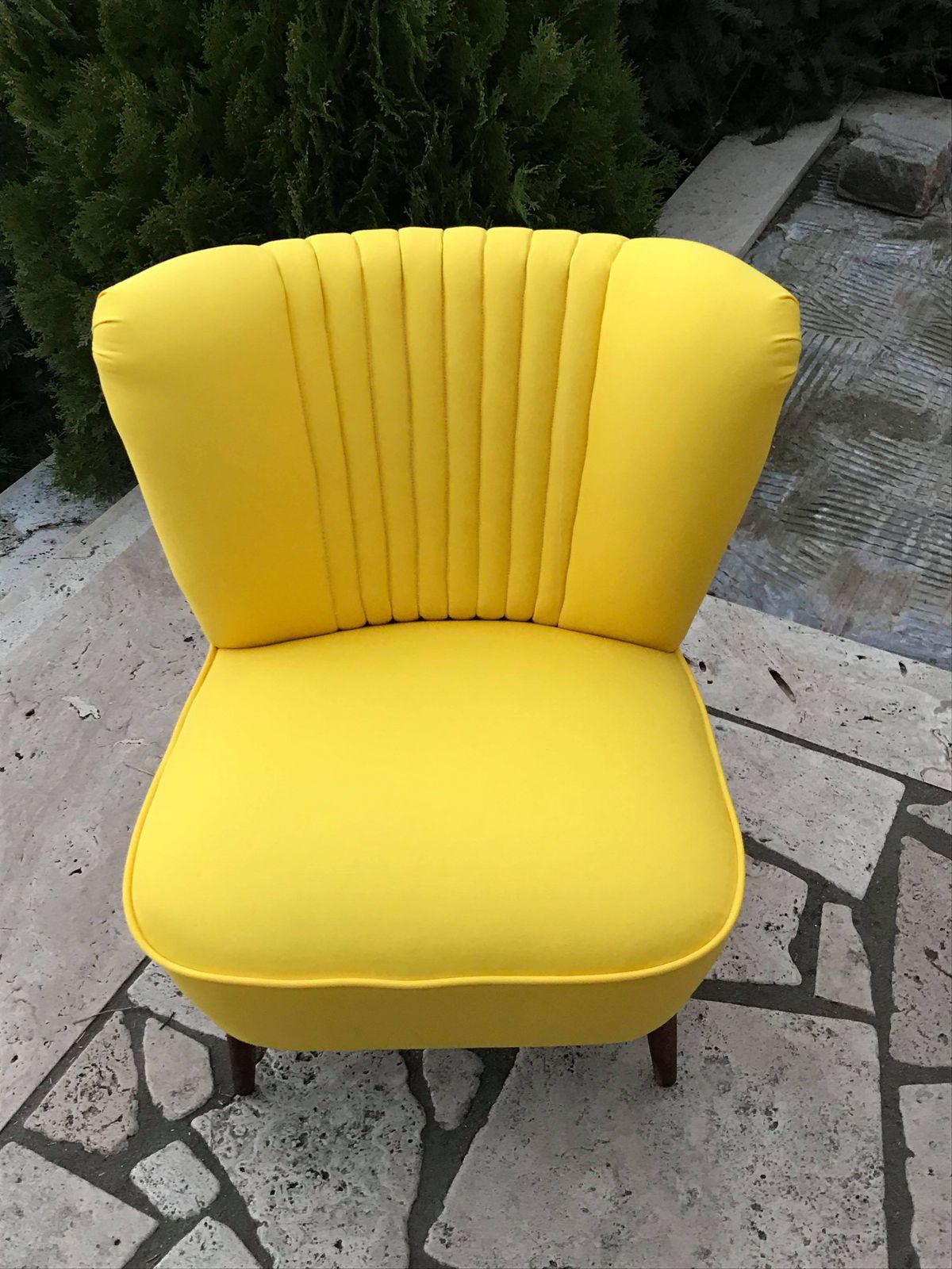 1950s Cocktail Chair Yellow Fabric photo vintage