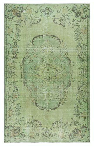 5.7x9.3 Ft Contemporary Handmade Anti Bacterial Green Color Turkish Area Rug
