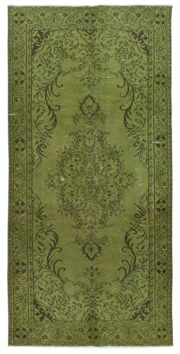 4.7x9.8 Ft Green Color Modern Rug With Medallion Design. Hand Knotted In Turkey
