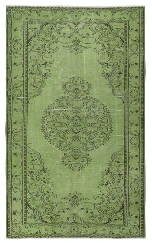 5.8x10 Ft Green Color Over Dyed Rug. Modern Handmade Turkish Area Rug