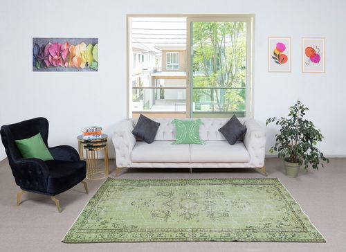 5.3x8.3 Ft Green Handmade Turkish Wool Area Rug For Modern Interiors photo furniture