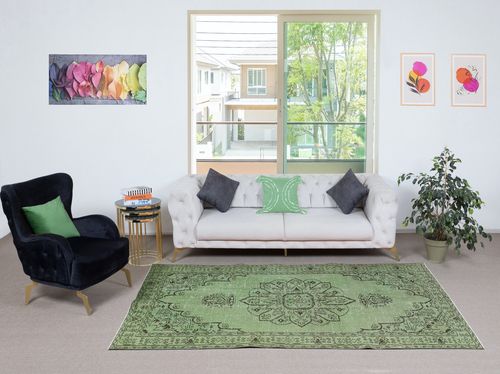 5x8.7 Ft Authentic Handmade Green Color Turkish Area Rug For Modern Interiors photo furniture