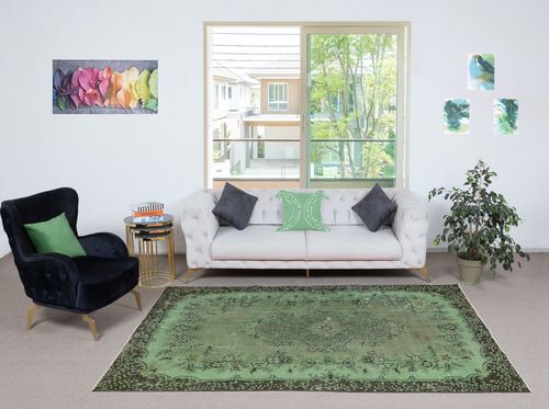 5.7x9 Ft Green Color Modern Handmade Turkish Area Rug With Medallion Design photo furniture