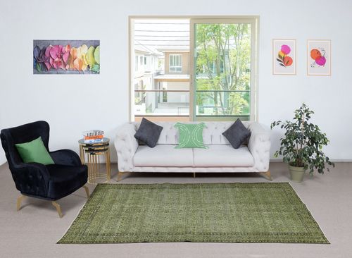 5.3x9.2 Ft Modern Handmade Turkish Floral Patterned Area Rug In Green photo furniture
