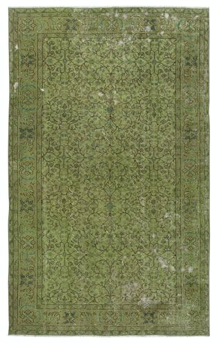5.2x8.6 Ft Modern Style Floral Patterned Area Rug In Green, Handmade In Turkey